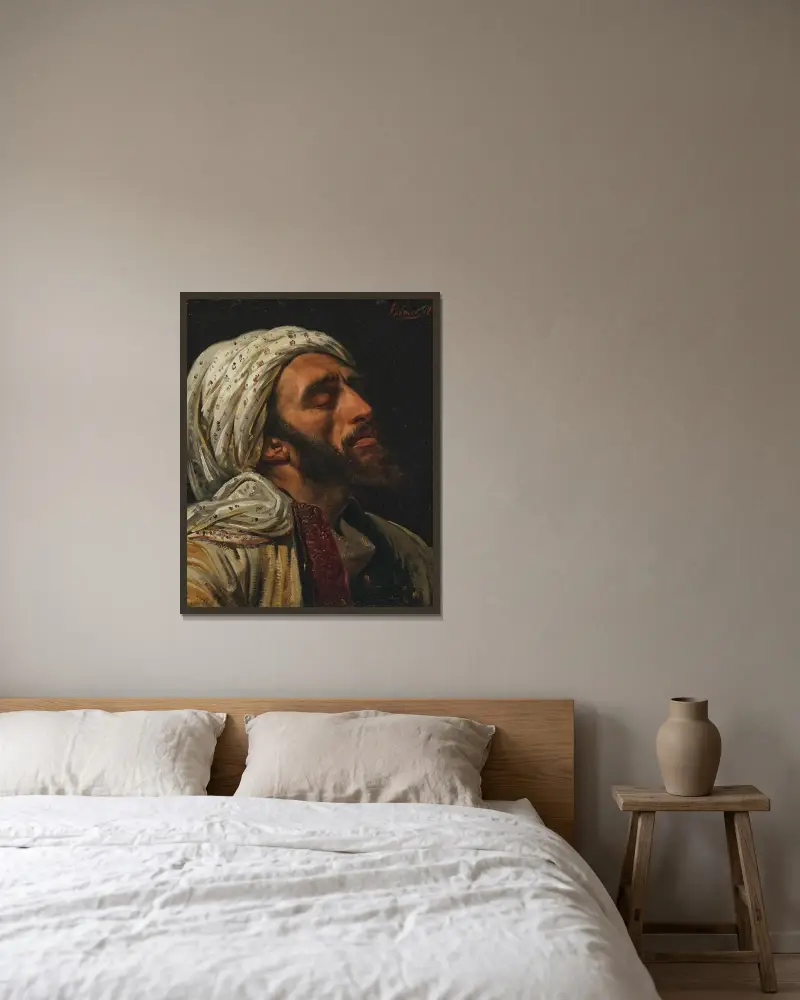 Porträtt av en arabisk man av Horace Vernet inramad på en vägg