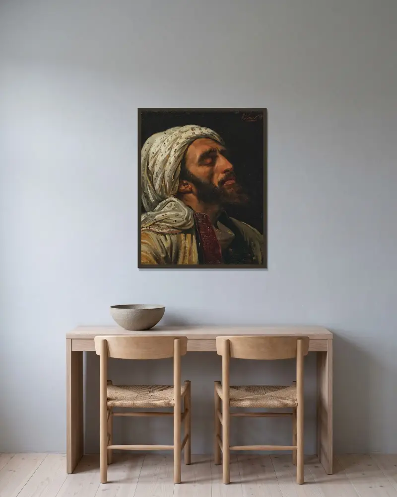 Porträtt av en arabisk man av Horace Vernet inramad på en vägg