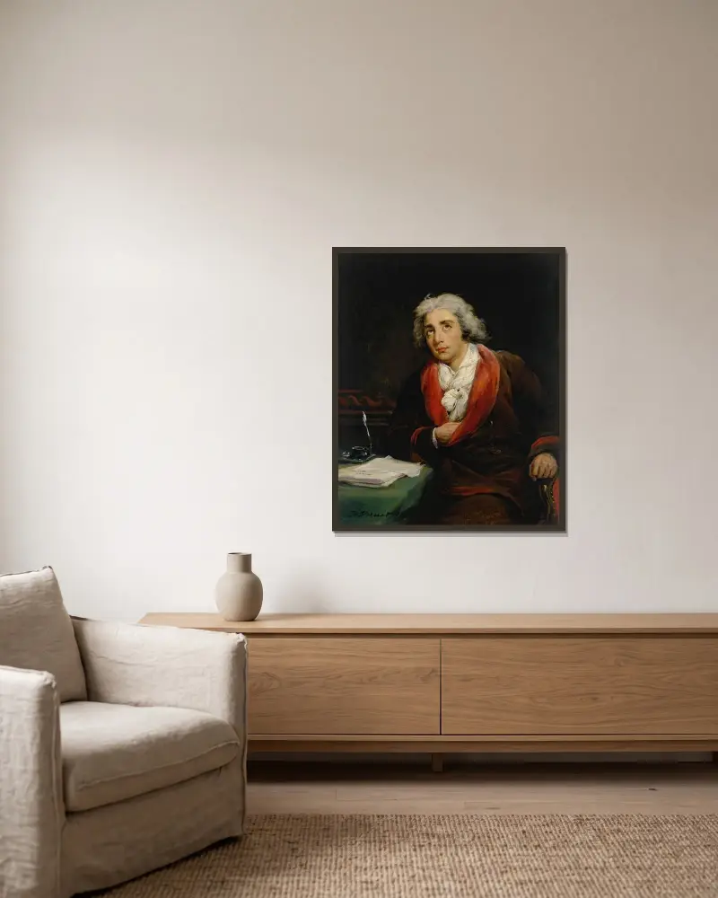 Porträtt av poeten André Chénier (1762–1794) av Horace Vernet inramad på en vägg