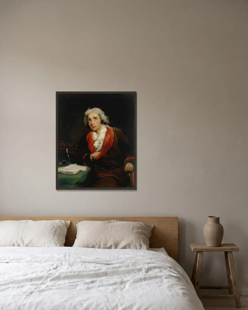 Porträtt av poeten André Chénier (1762–1794) av Horace Vernet inramad på en vägg