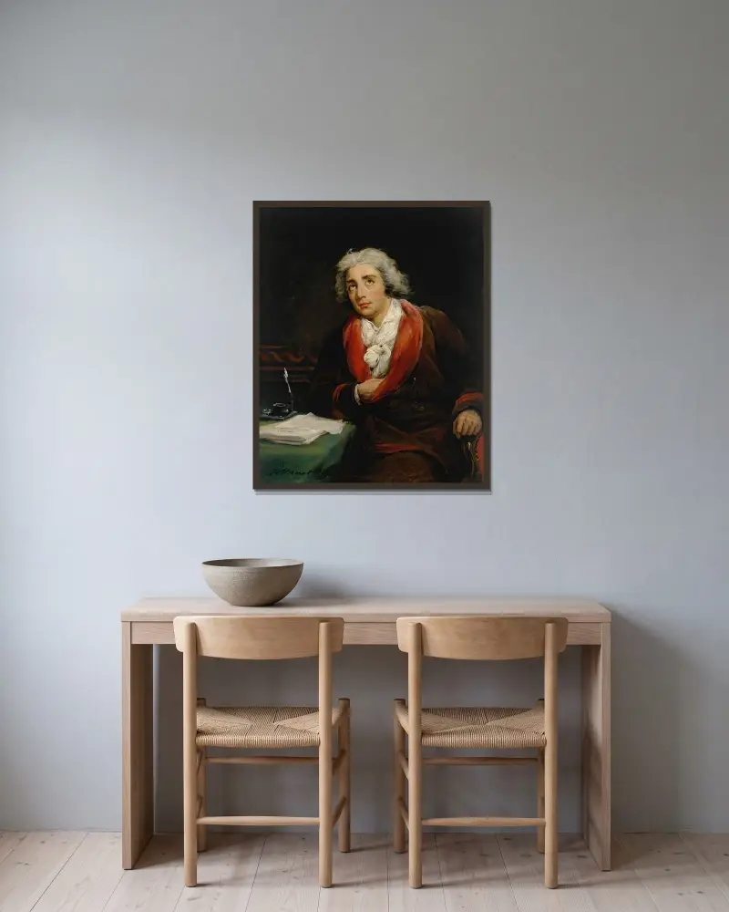Porträtt av poeten André Chénier (1762–1794) av Horace Vernet inramad på en vägg