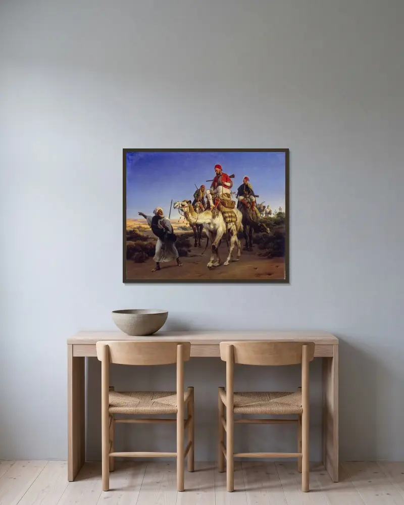 Artysta i jego towarzysze w podróży przez pustynię, Horace Vernet w ramie na ścianie