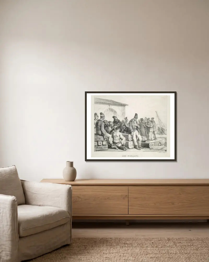 Die Sträflinge von Horace Vernet gerahmt an einer Wand