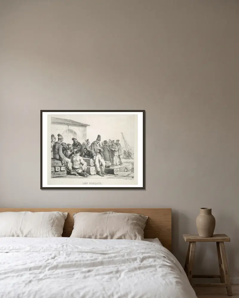 Die Sträflinge von Horace Vernet gerahmt an einer Wand