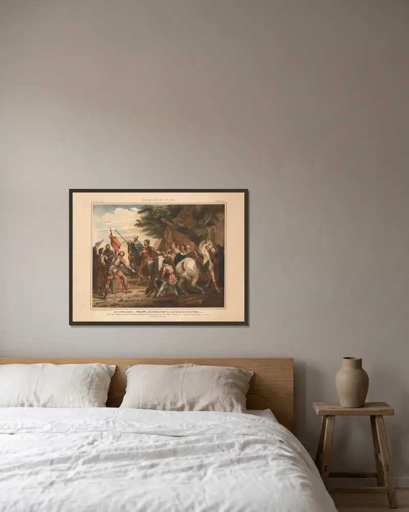 The Direct Capetians – Philip Augustus before the Battle of Bouvines av Horace Vernet inramad på en vägg