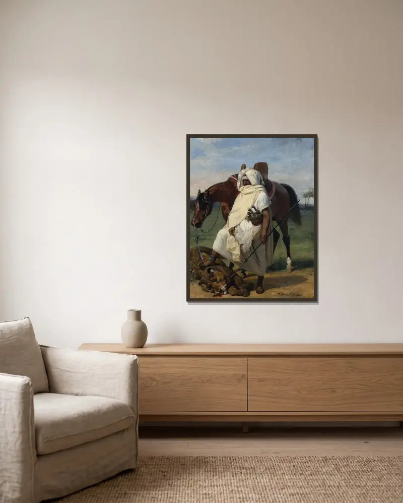 Lejonjägaren av Horace Vernet inramad på en vägg