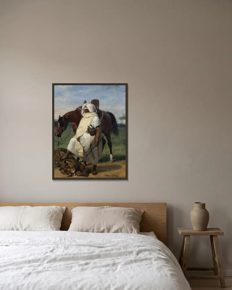 Lejonjägaren av Horace Vernet inramad på en vägg