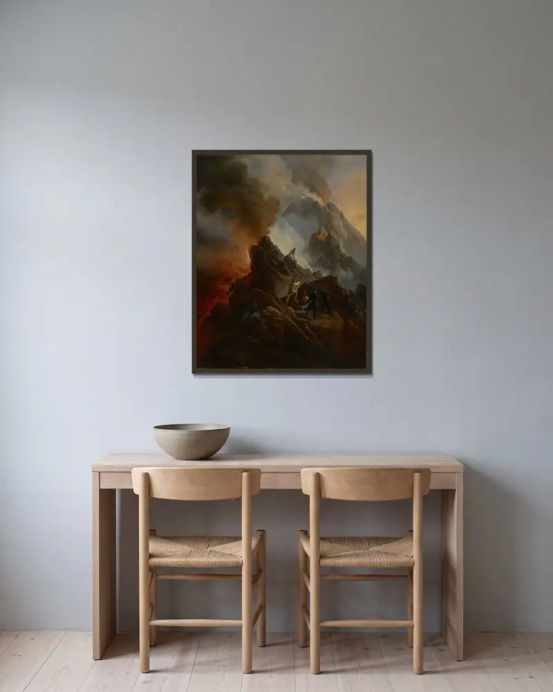 Vesuvius utbrott, konstnären och hans far, Carle Vernet, i förgrunden av Horace Vernet inramad på en vägg