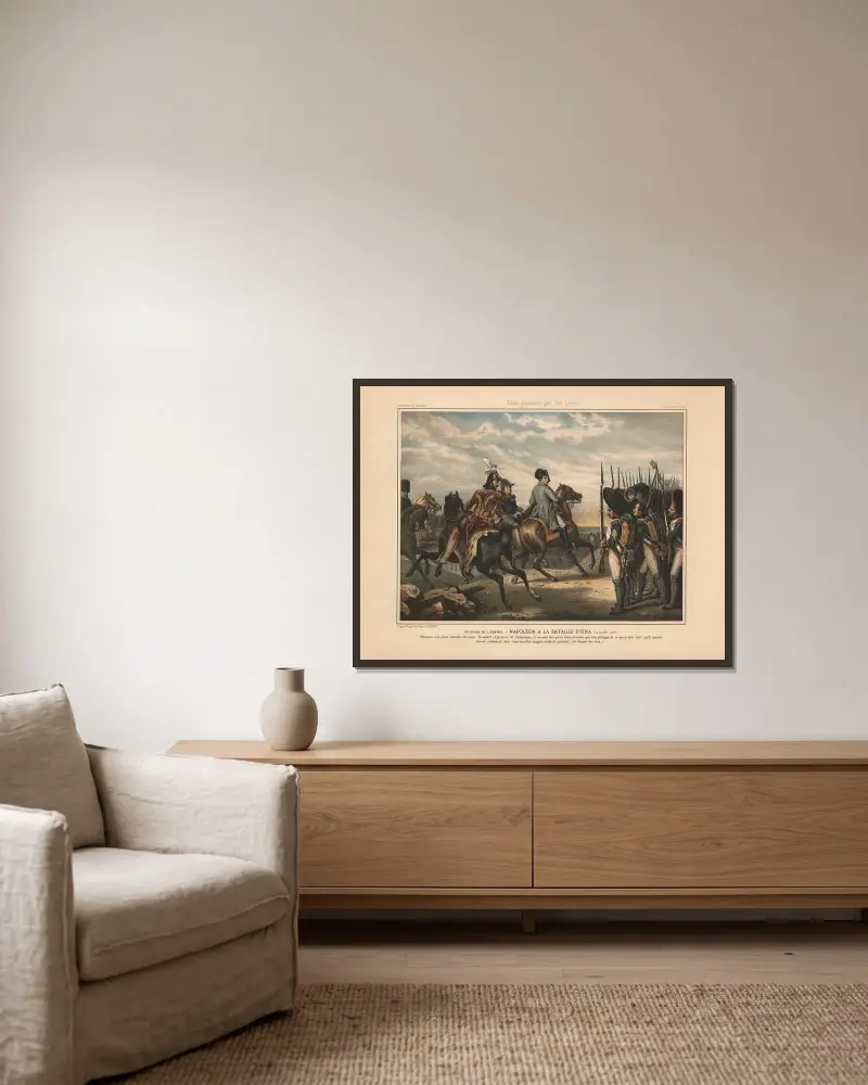 Wars of the Empire – Napoleon at the Battle of Jena (October 14, 1806) av Horace Vernet inramad på en vägg