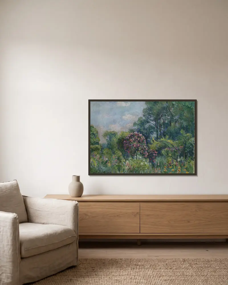 La Roseraie à Giverny (Maison de Monet), 1929 av Blanche Hoschedé-Monet inramad på en vägg