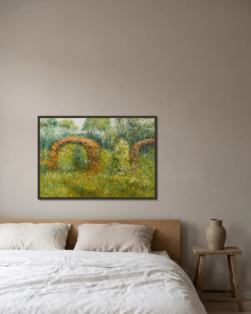 La roseraie à Giverny – nr 1 av Blanche Hoschedé-Monet inramad på en vägg