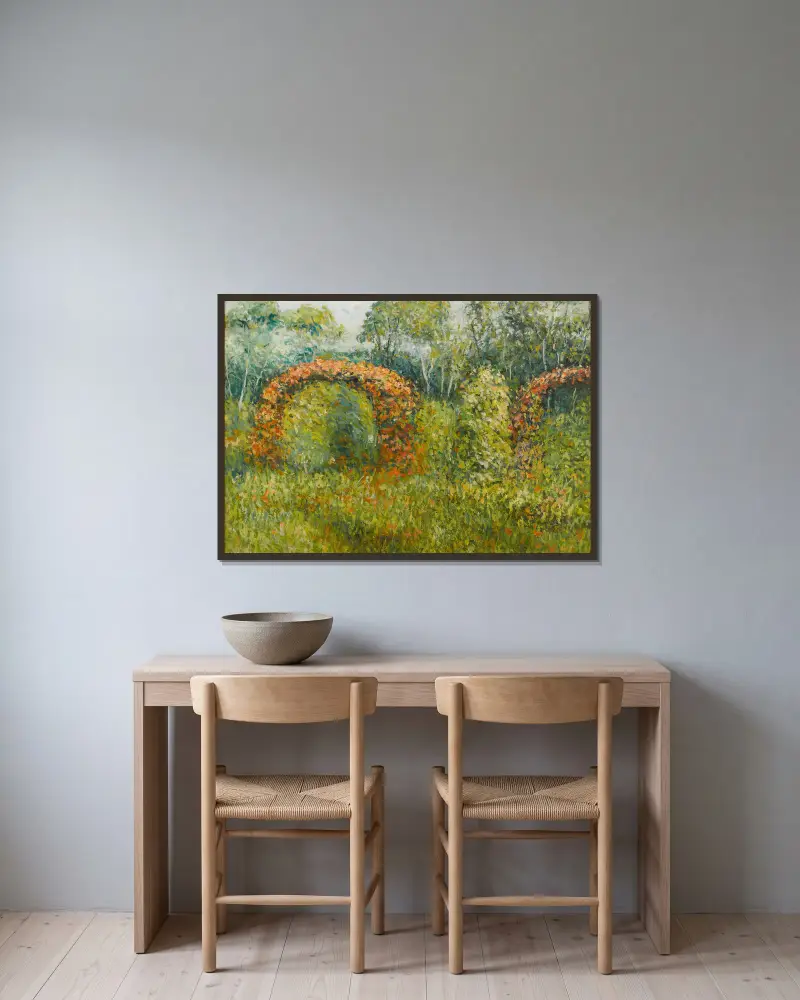 La roseraie à Giverny – nr 1 av Blanche Hoschedé-Monet inramad på en vägg