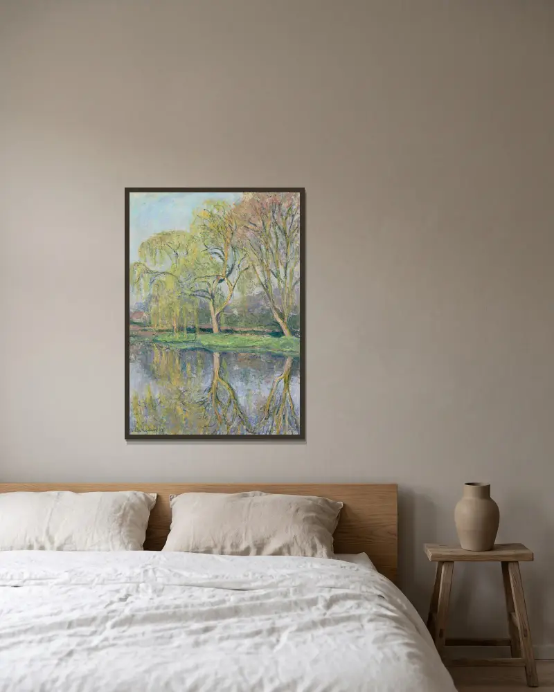 Der Frühling (Der Seerosenteich in Giverny) von Blanche Hoschedé-Monet gerahmt an einer Wand
