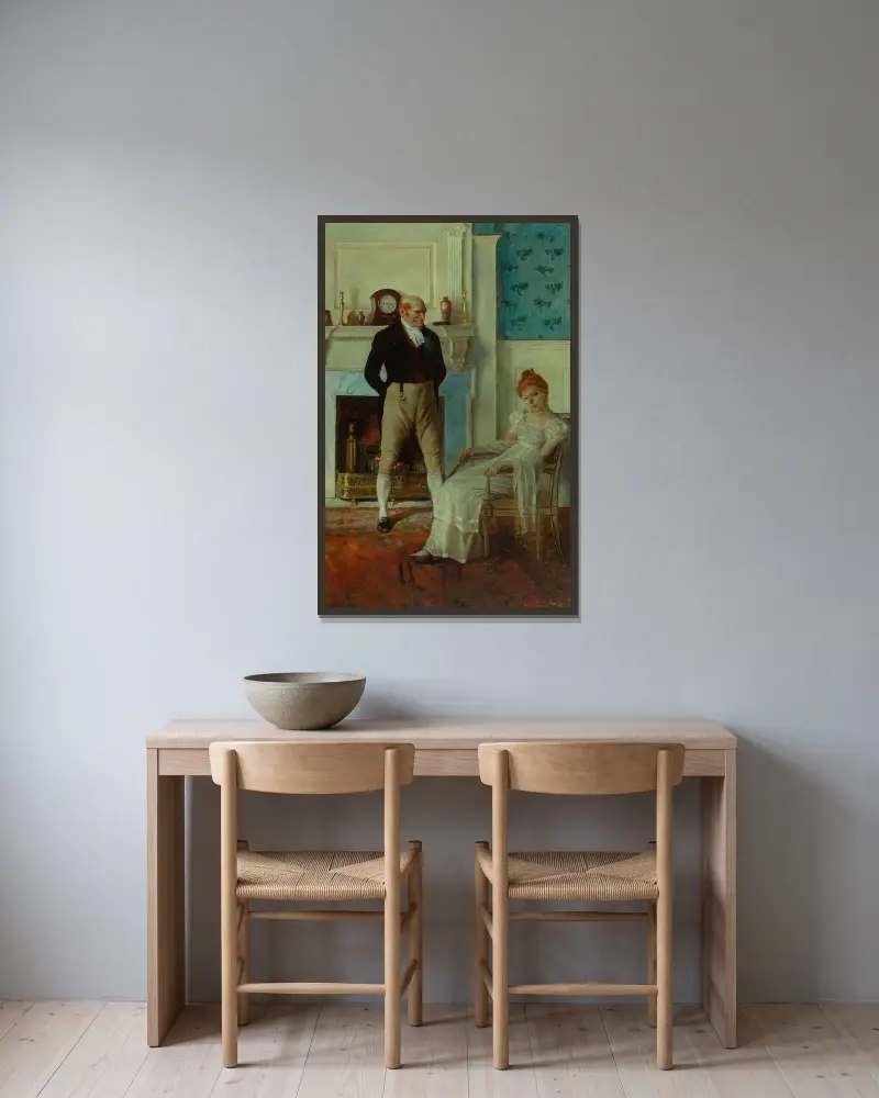 Becky Sharp och lord Steyne av Howard Pyle inramad på en vägg