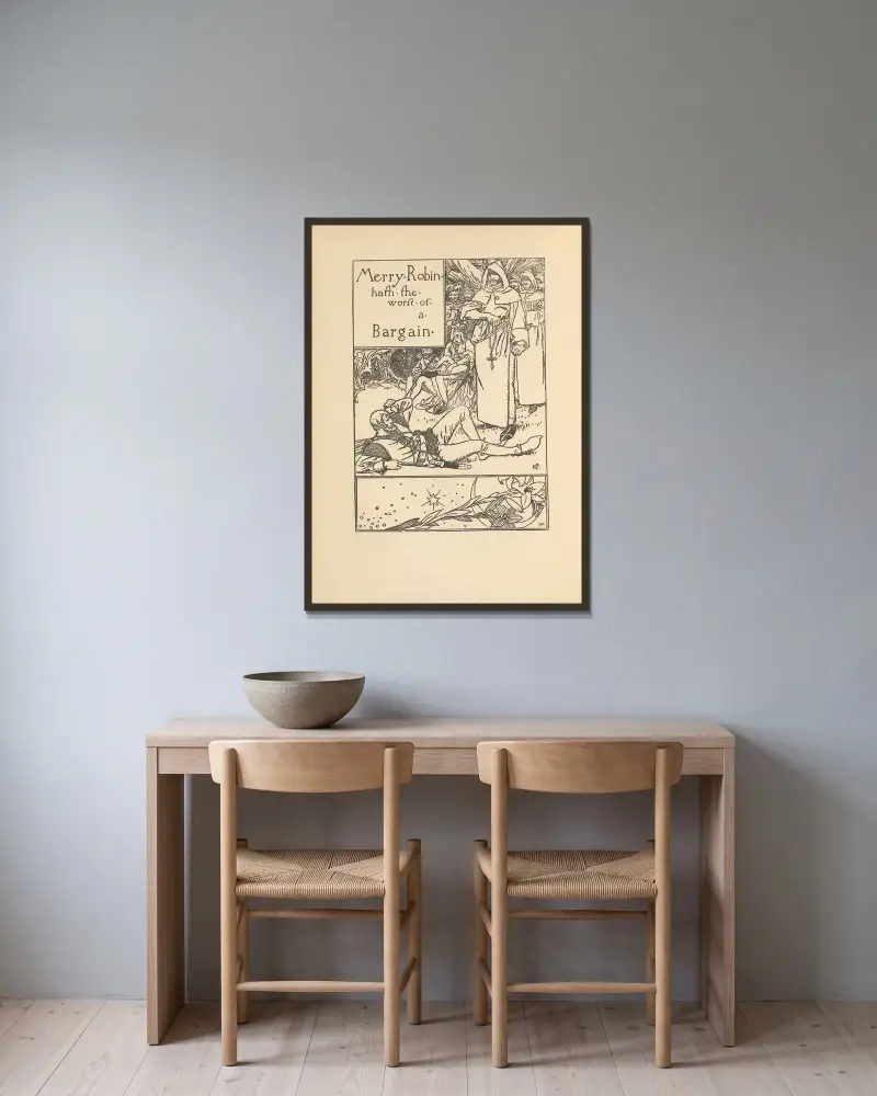 Merry Robin hath the worst of a bargain av Howard Pyle inramad på en vägg