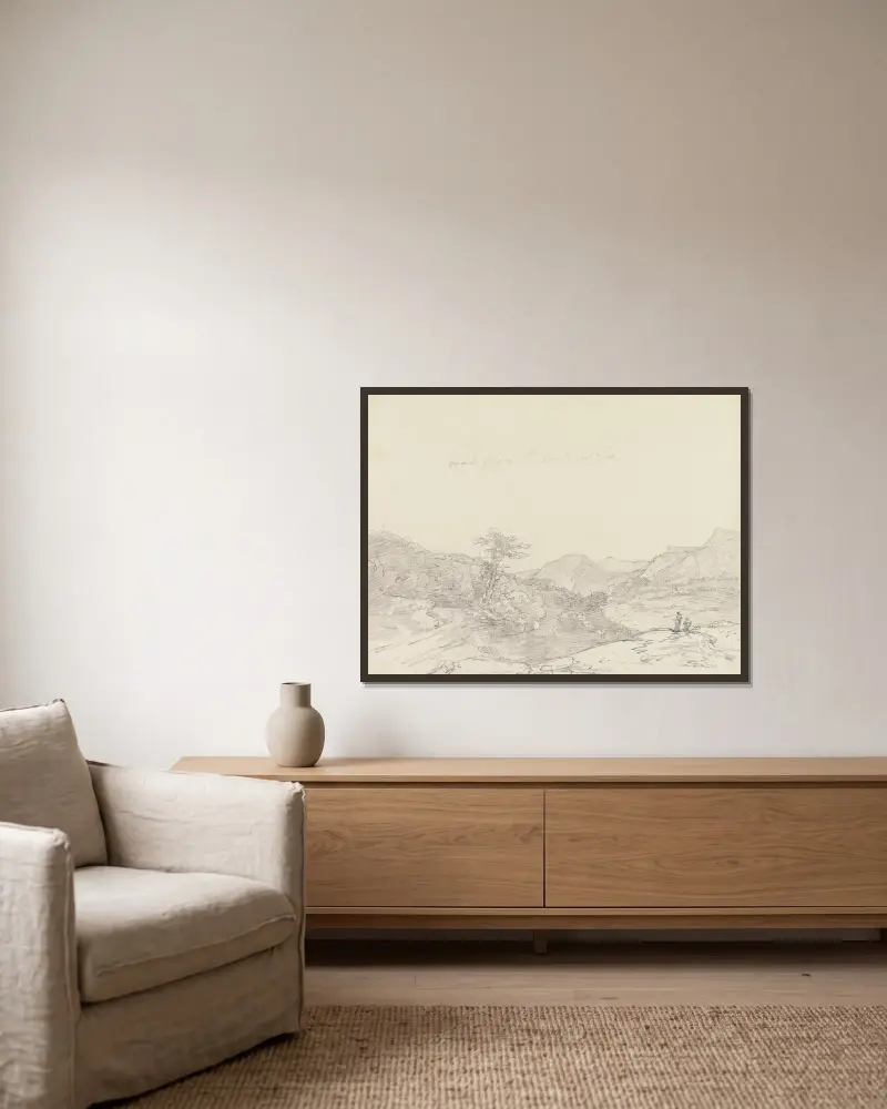 Zwischen Llangollen und Oswestry von George Howland Beaumont gerahmt an einer Wand