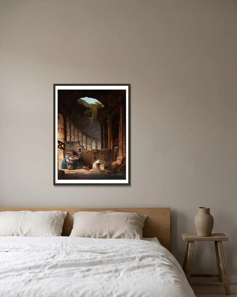 Eremit im Kolosseum von Hubert Robert gerahmt an einer Wand