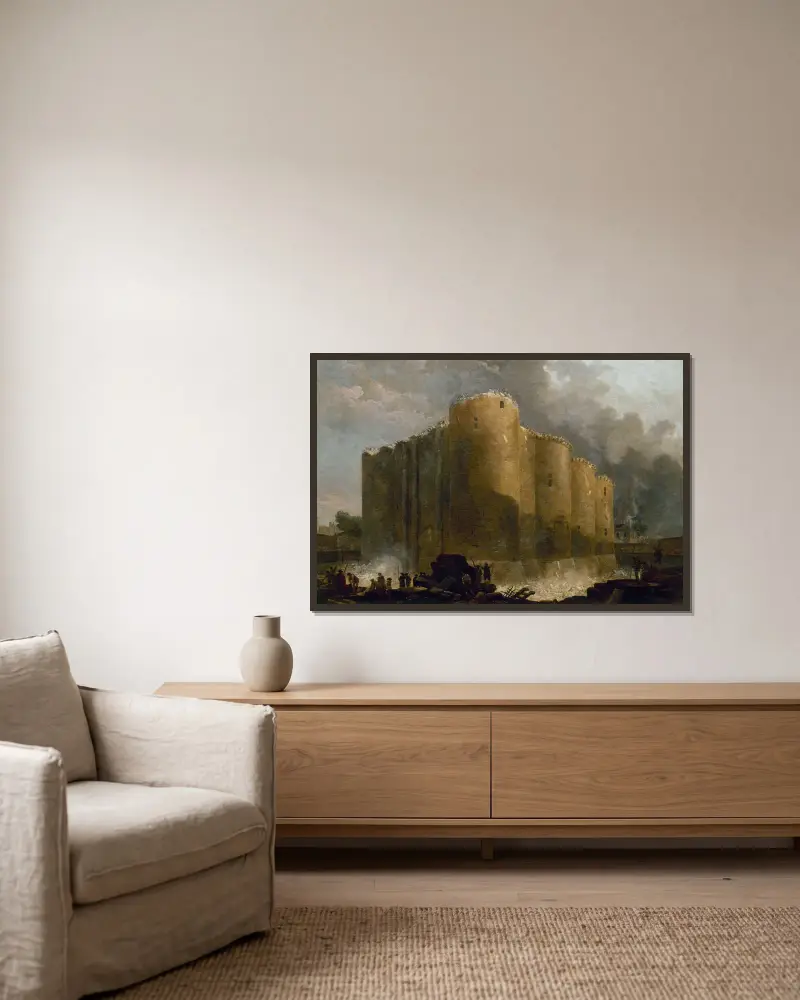Bastiljen, under de första dagarna av dess rivning av Hubert Robert inramad på en vägg