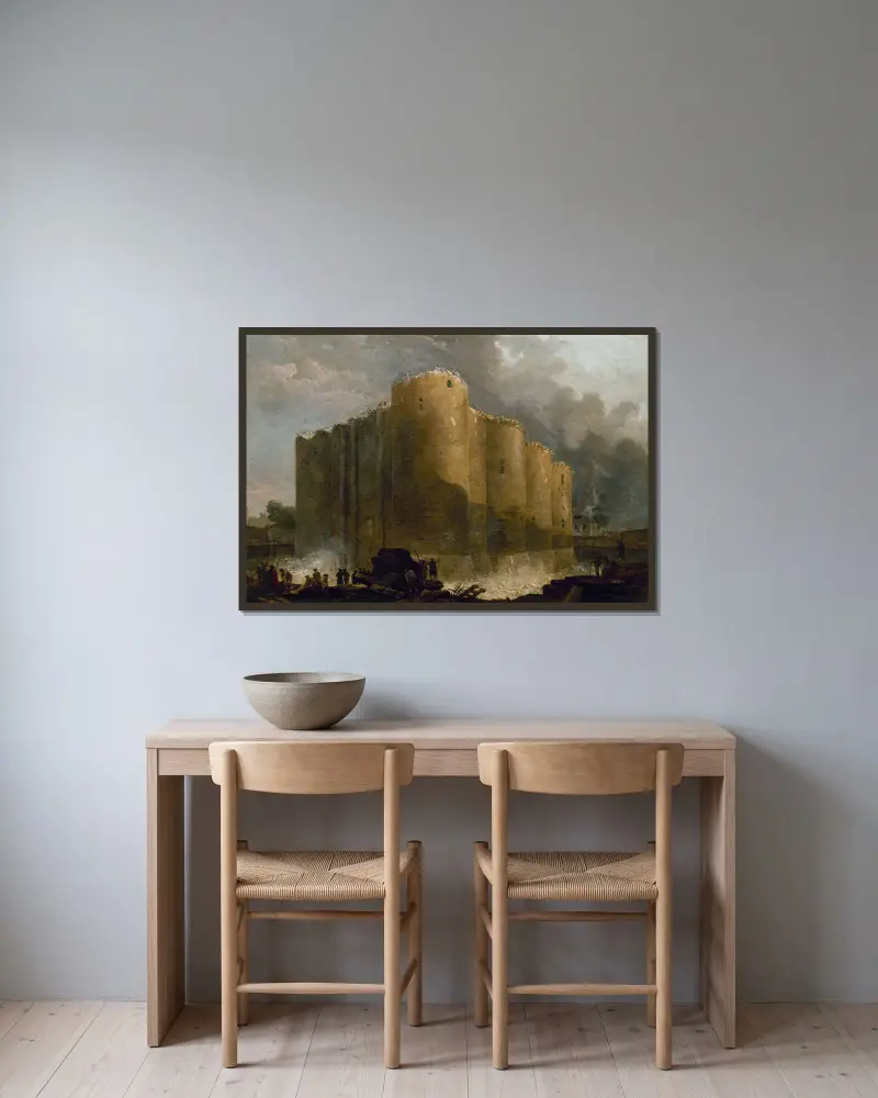 Bastiljen, under de första dagarna av dess rivning av Hubert Robert inramad på en vägg