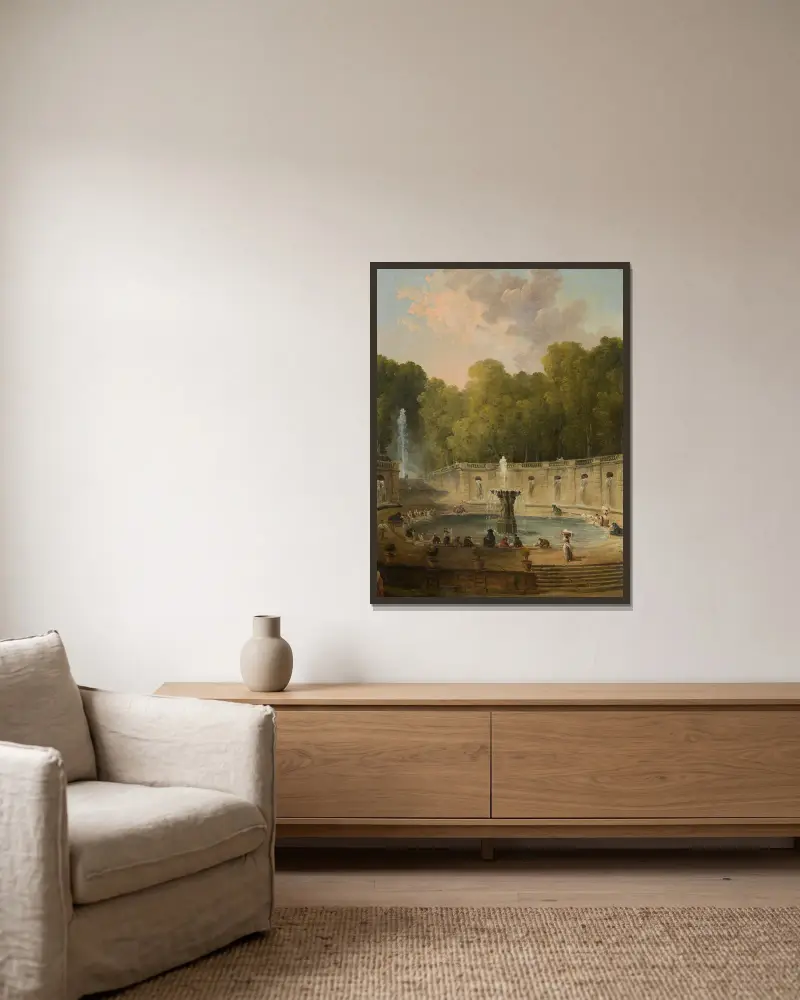 Wäscherinnen in einem Park von Hubert Robert gerahmt an einer Wand