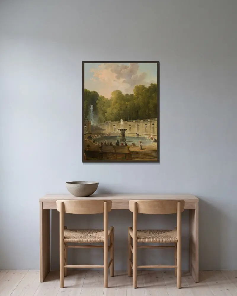 Wäscherinnen in einem Park von Hubert Robert gerahmt an einer Wand
