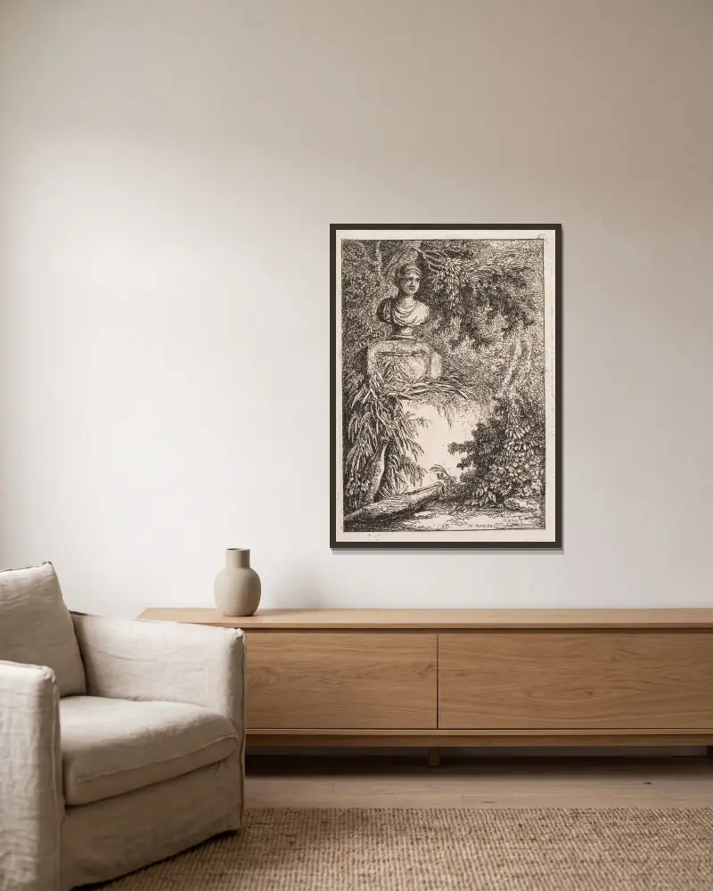 Bysten, Hubert Robert v rámu na stěně
