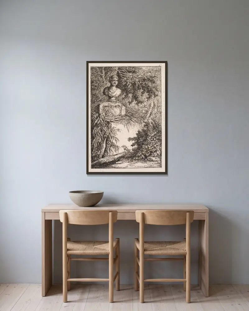 Bysten, Hubert Robert v rámu na stěně