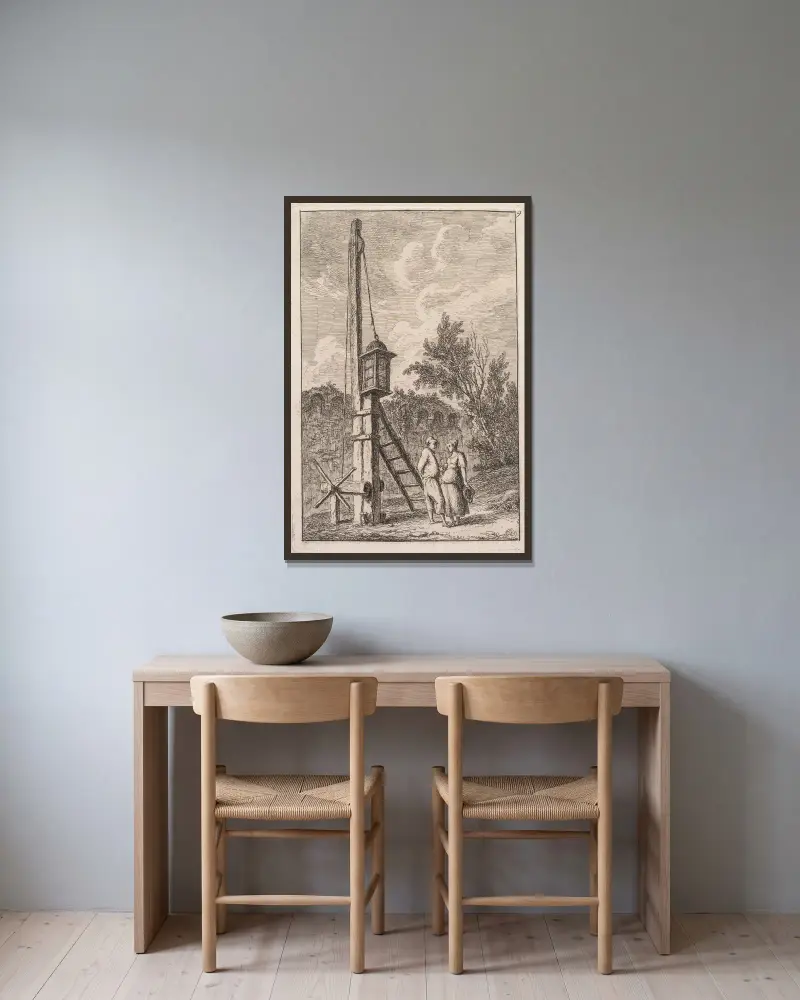 Der Pfahl von Hubert Robert gerahmt an einer Wand