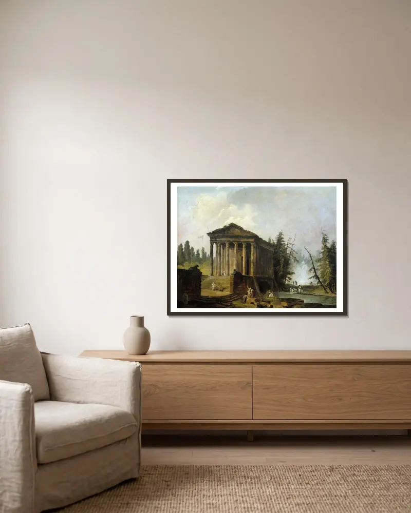 Der antike Tempel, 1780 von Hubert Robert gerahmt an einer Wand
