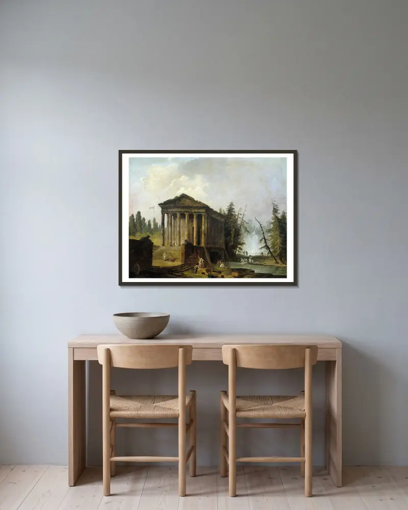 Der antike Tempel, 1780 von Hubert Robert gerahmt an einer Wand