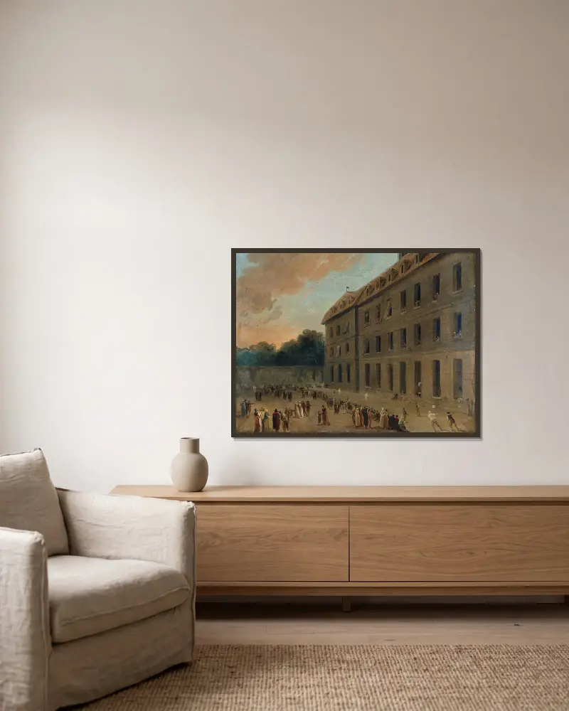Erholung der Gefangenen in Saint-Lazare; Das Ballspiel von Hubert Robert gerahmt an einer Wand