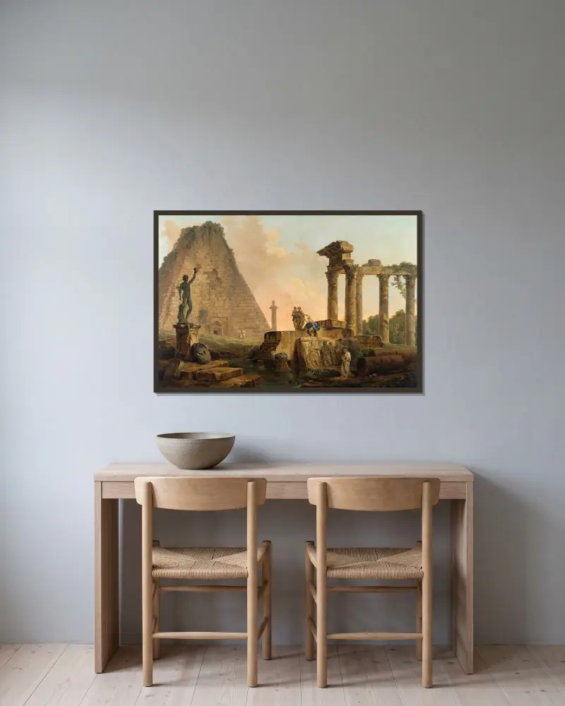 Římské ruiny, 1776, Hubert Robert v rámu na stěně