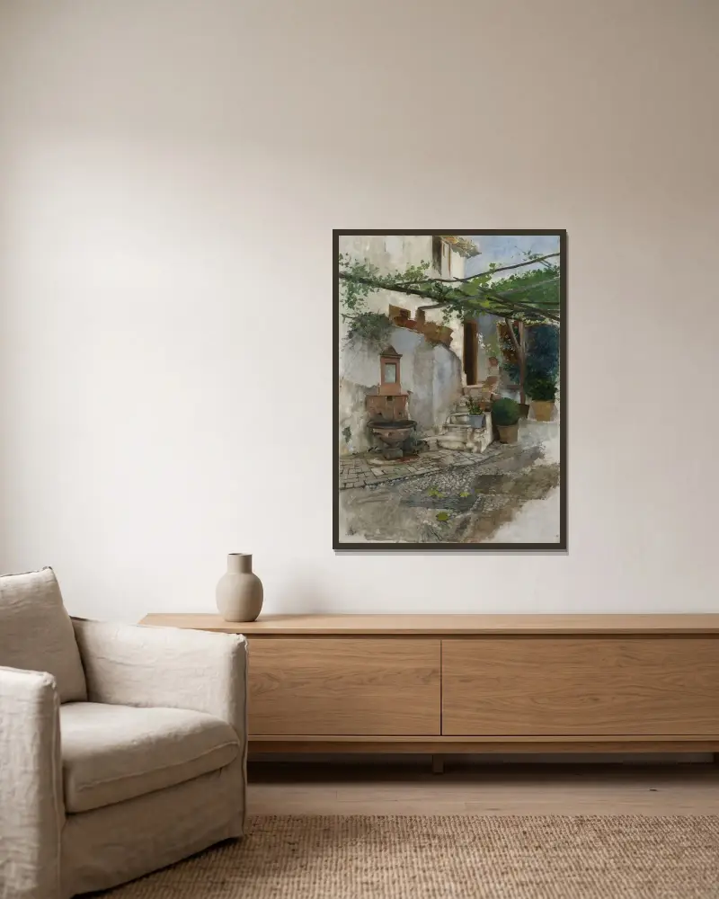 Farm Interior from the South of Spain av Hugo Birger inramad på en vägg