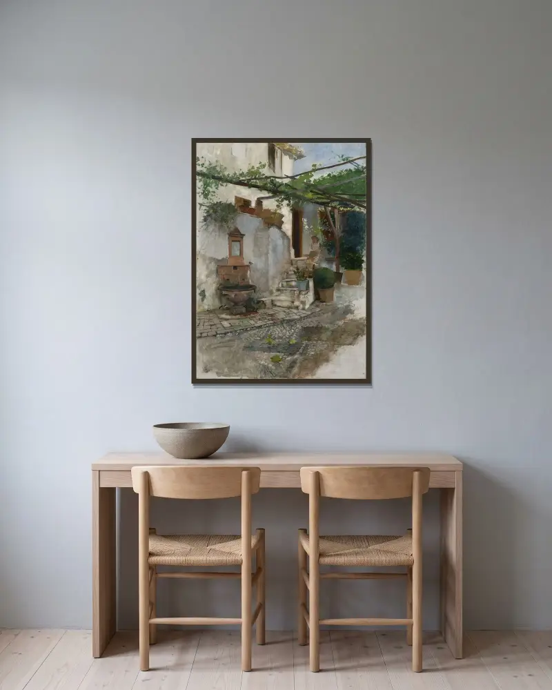 Farm Interior from the South of Spain av Hugo Birger inramad på en vägg