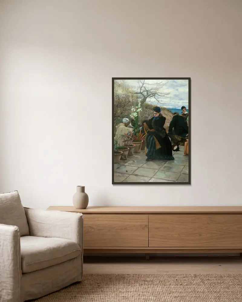 The Refugees av Hugo Birger inramad på en vägg
