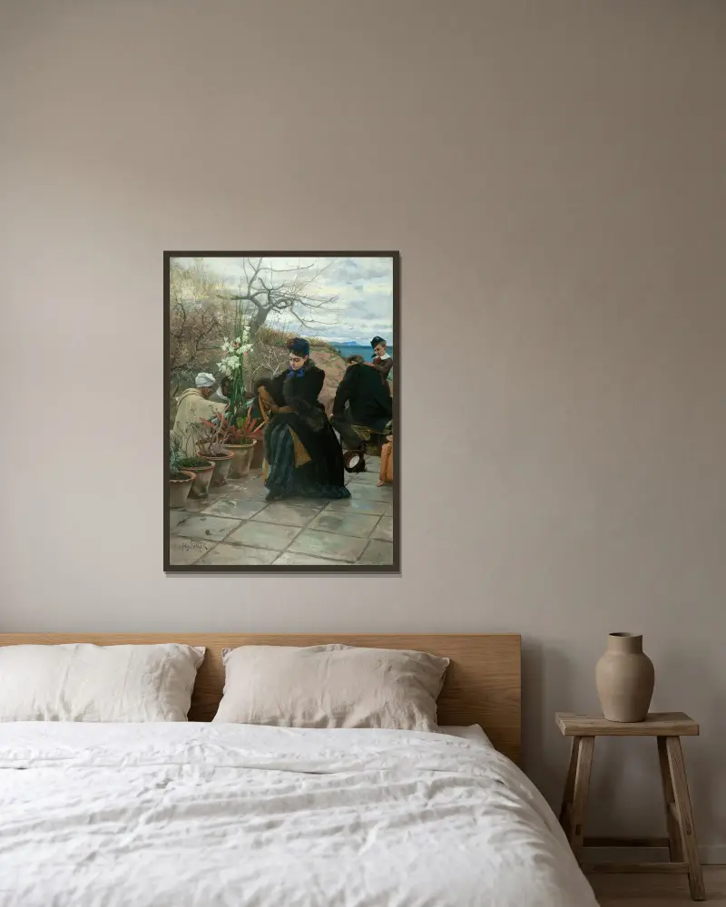 The Refugees av Hugo Birger inramad på en vägg