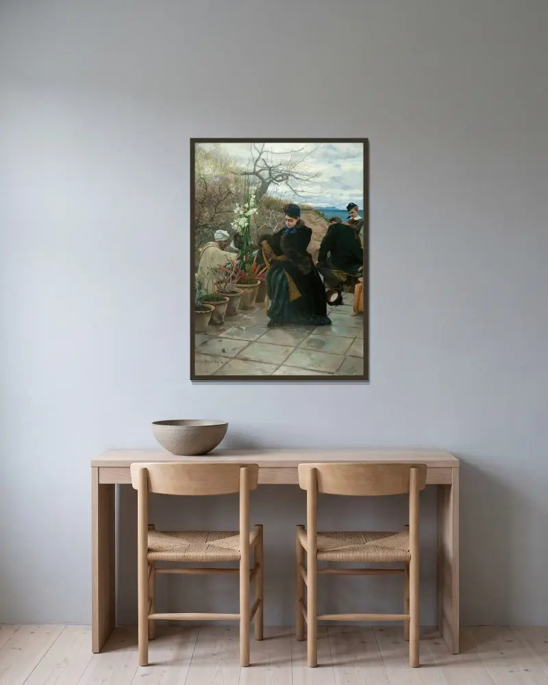 The Refugees av Hugo Birger inramad på en vägg