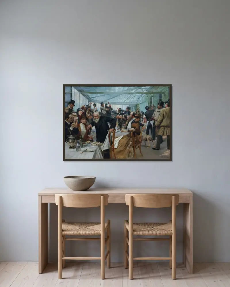 The Scandinavian Artists’ Lunch at Café Ledoyen, Paris; Varnishing Day 1886 av Hugo Birger inramad på en vägg