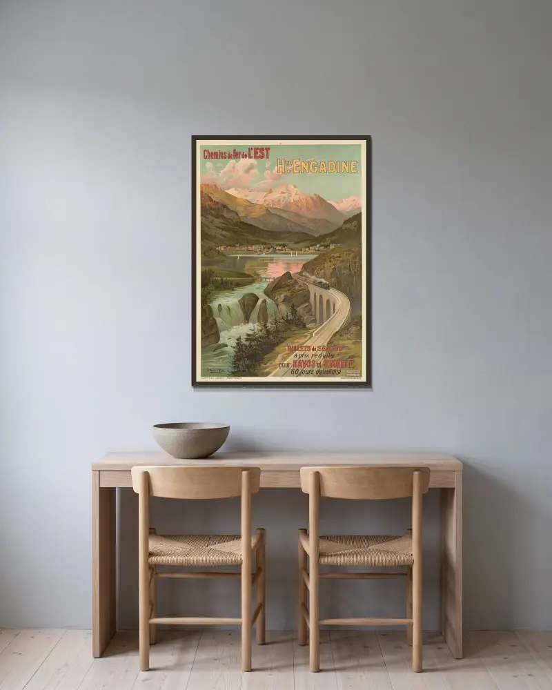 Chemins de fer de l’Est Haute Engadine av Frederic Hugo d’Alési inramad på en vägg