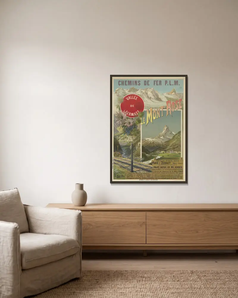 Chemins de fer P. L. M. Le Mont Rose. Vallée de Zermatt av Frederic Hugo d’Alési inramad på en vägg