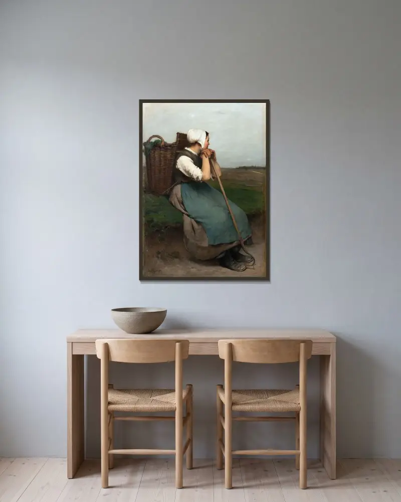 Peasant Girl av Hugo Salmson inramad på en vägg
