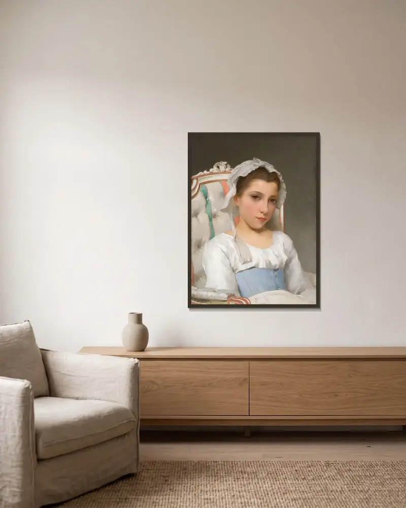 Porträtt av en ung flicka av Hugo Salmson inramad på en vägg
