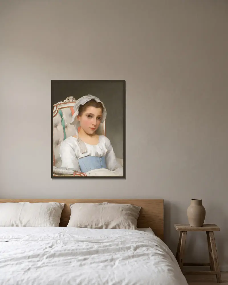 Porträtt av en ung flicka av Hugo Salmson inramad på en vägg