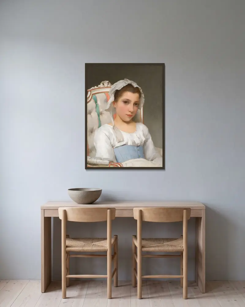 Porträtt av en ung flicka av Hugo Salmson inramad på en vägg