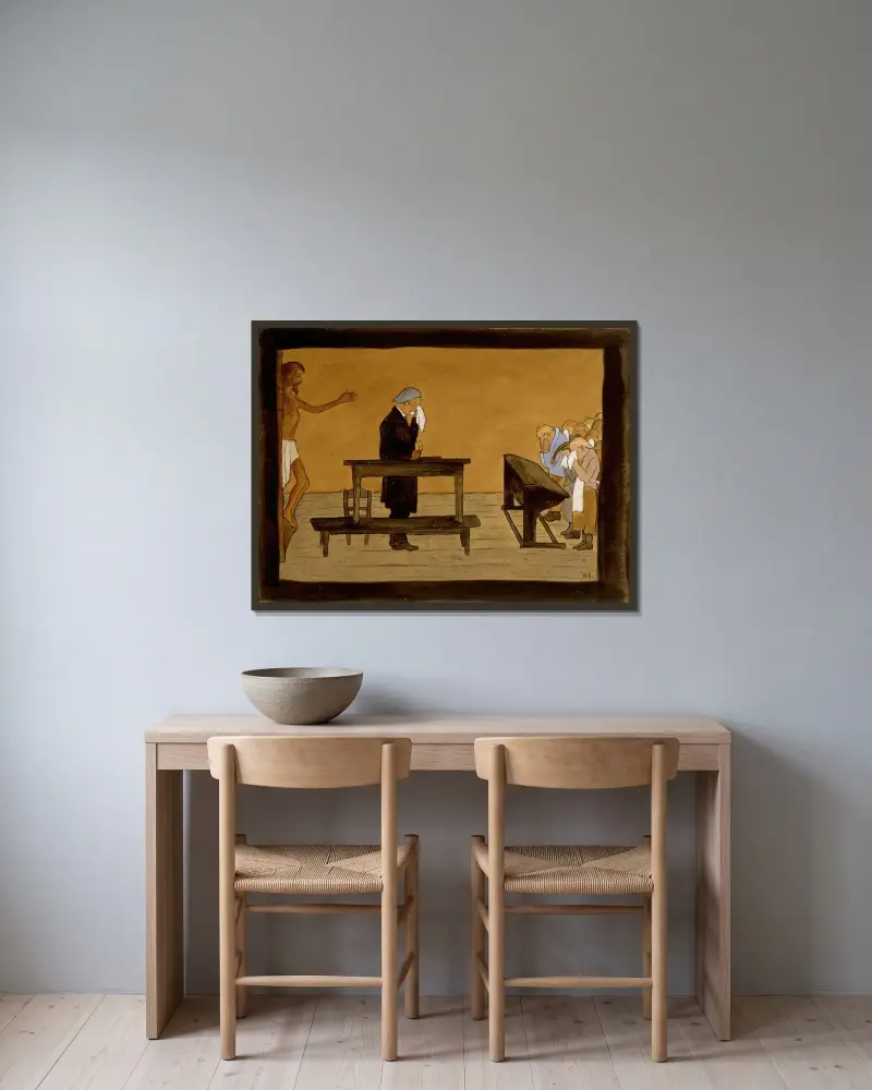 For Thy Sake av Hugo Simberg inramad på en vägg