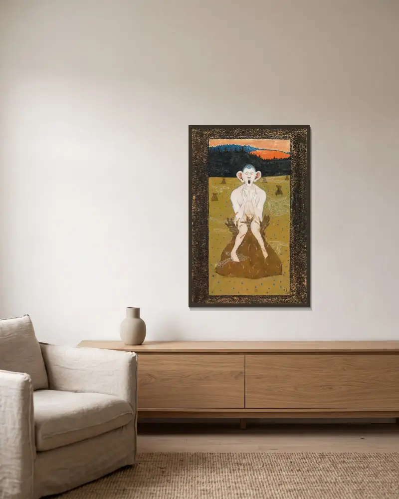 Frost av Hugo Simberg inramad på en vägg