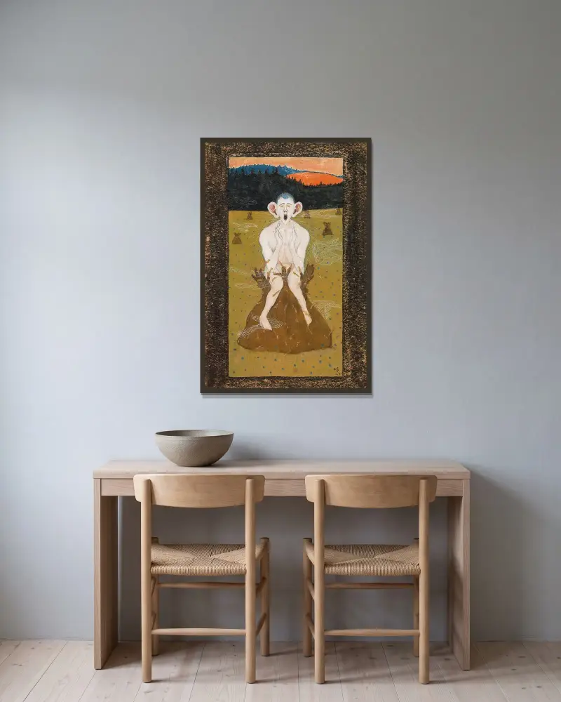 Frost av Hugo Simberg inramad på en vägg