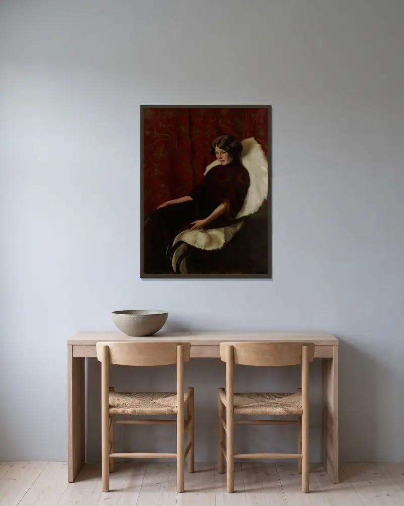In The Rocking Chair, Anni Bremer av Hugo Simberg inramad på en vägg