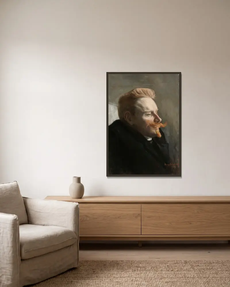 Muž s červeným knírem, Hugo Simberg v rámu na stěně