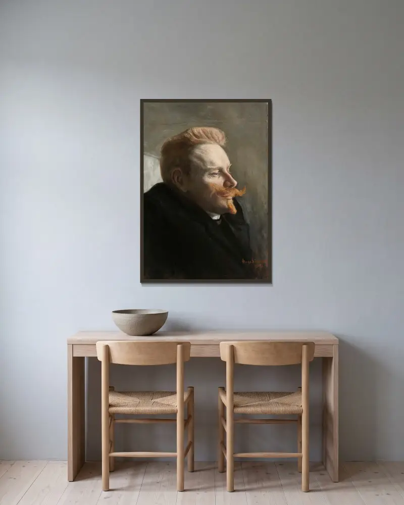 Muž s červeným knírem, Hugo Simberg v rámu na stěně